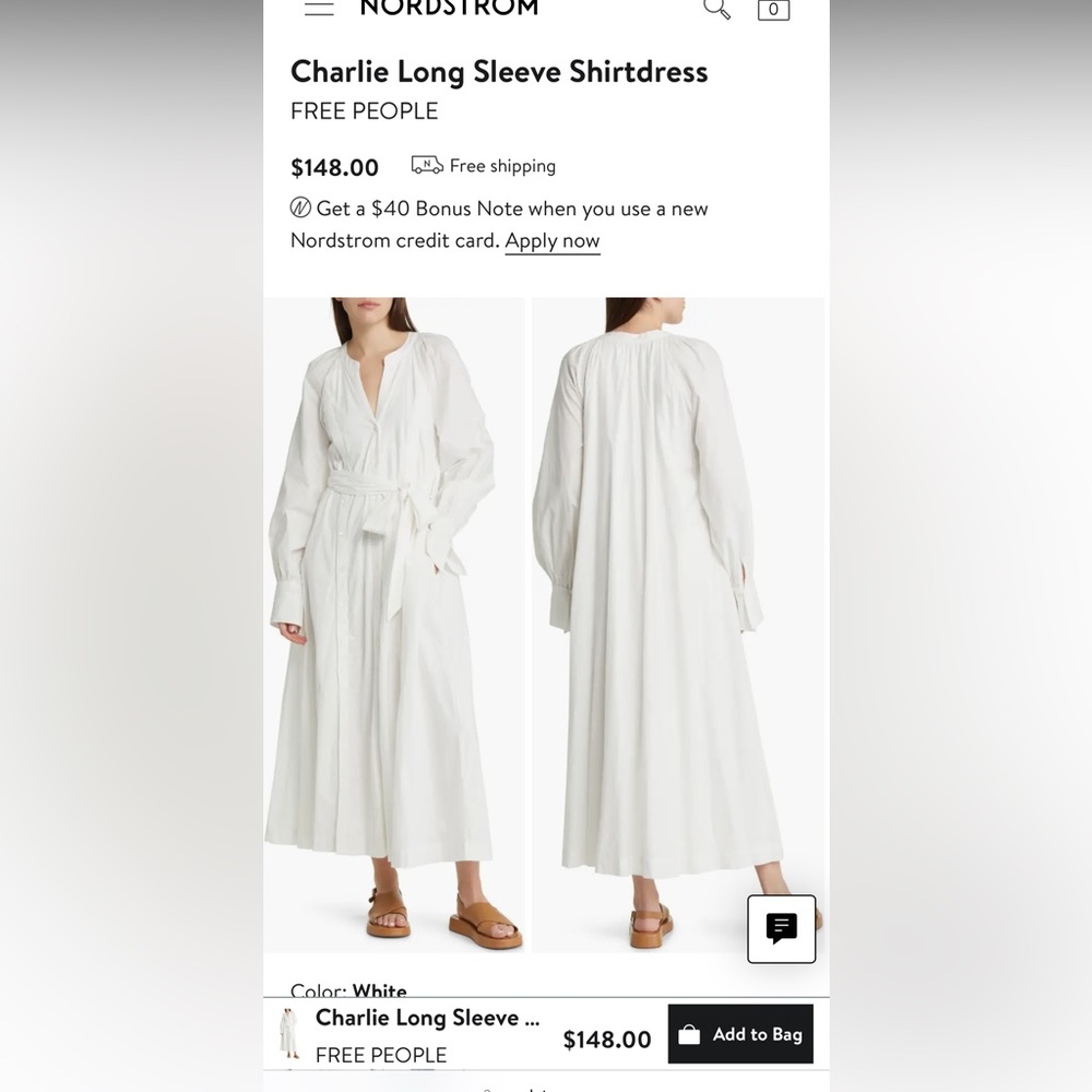 FREE PEOPLE- Charlie Long Sleeve Shirtdress Size L